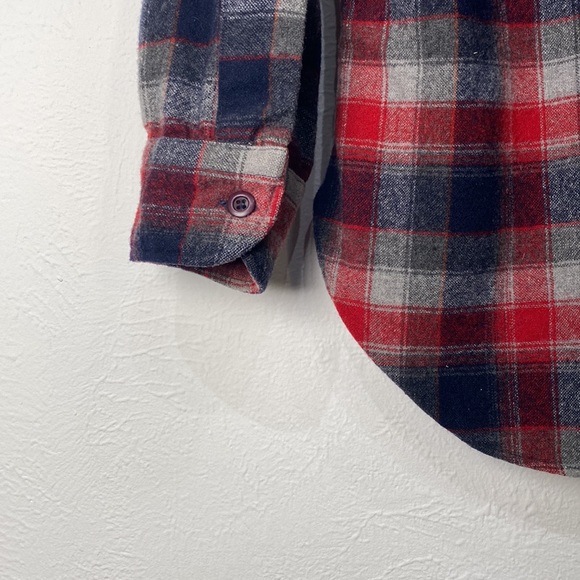 Vintage Pendleton Mens M Blue & Red Plaid Pure Wool Button Down Shirt - Picture 9 of 9
